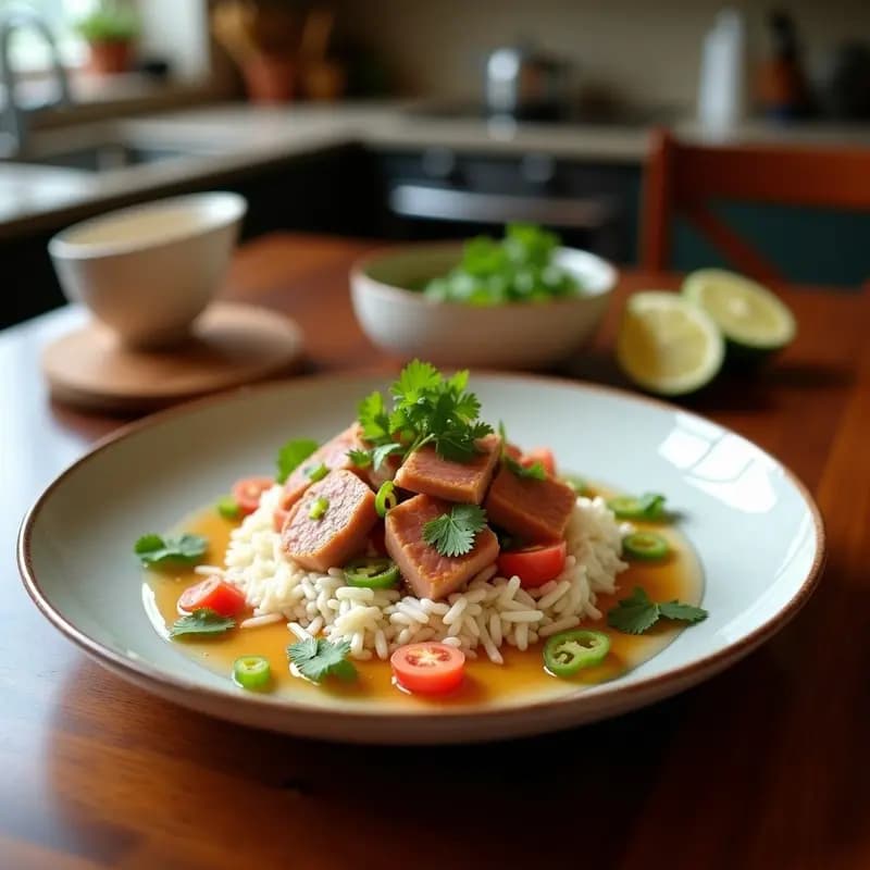 Ceviche de Atún con Leche de Coco y Jalapeño: Receta Peruana Exótica y Sin Cocción