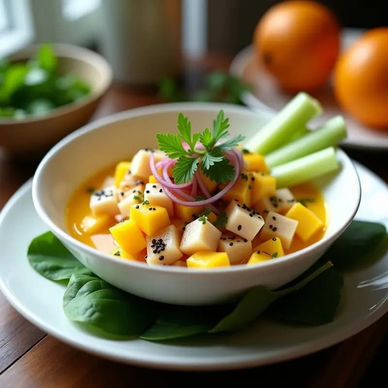 Ceiche de Atún con Leche de Tigre de Mango y Cúrcuma: Receta Peruana Fusion y Detox