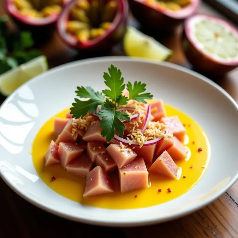 Ceiche de Atún con Leche de Tigre de Maracuyá: Receta Peruano-Brasileña Picante y Fresca
