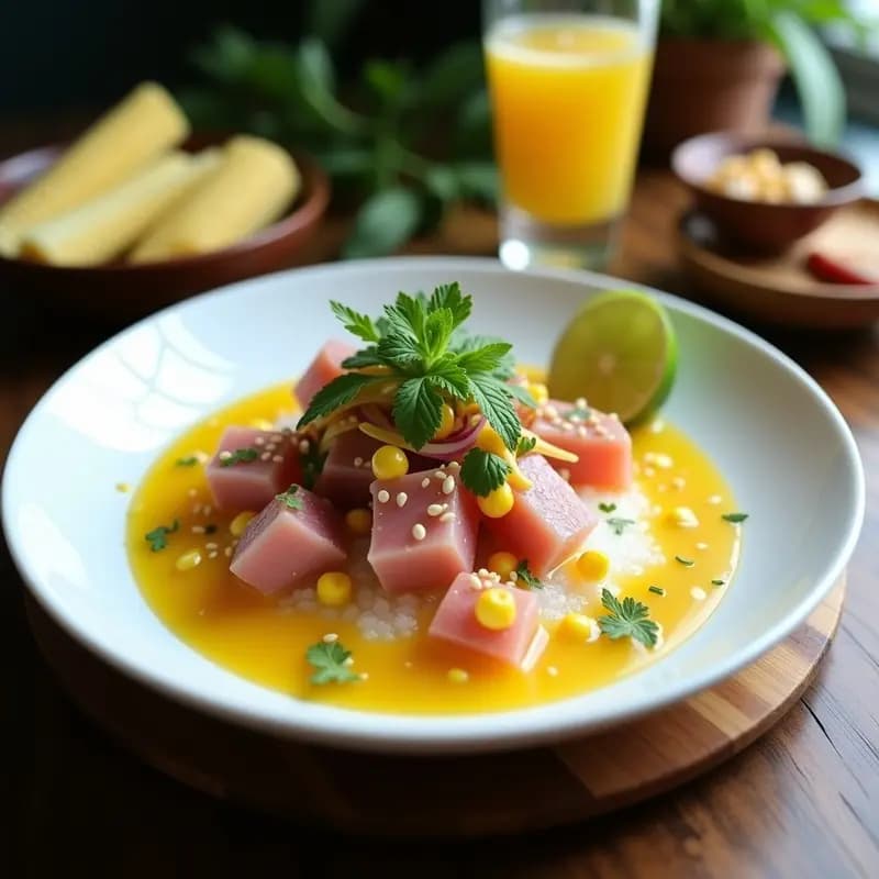 Ceviche de Atún con Leche de Tigre de Maracuyá y Lulo: Receta Peruano-Colombiana Exótica