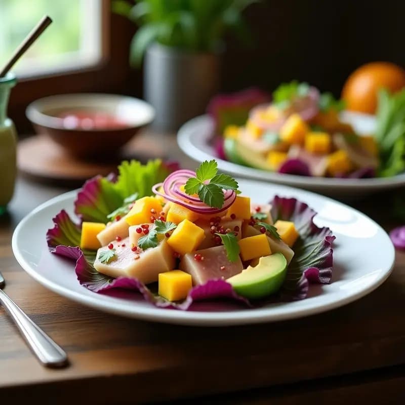 Ceviche de Atún con Mango y Aguacate: Receta Peruana Tropical y Alta en Proteínas