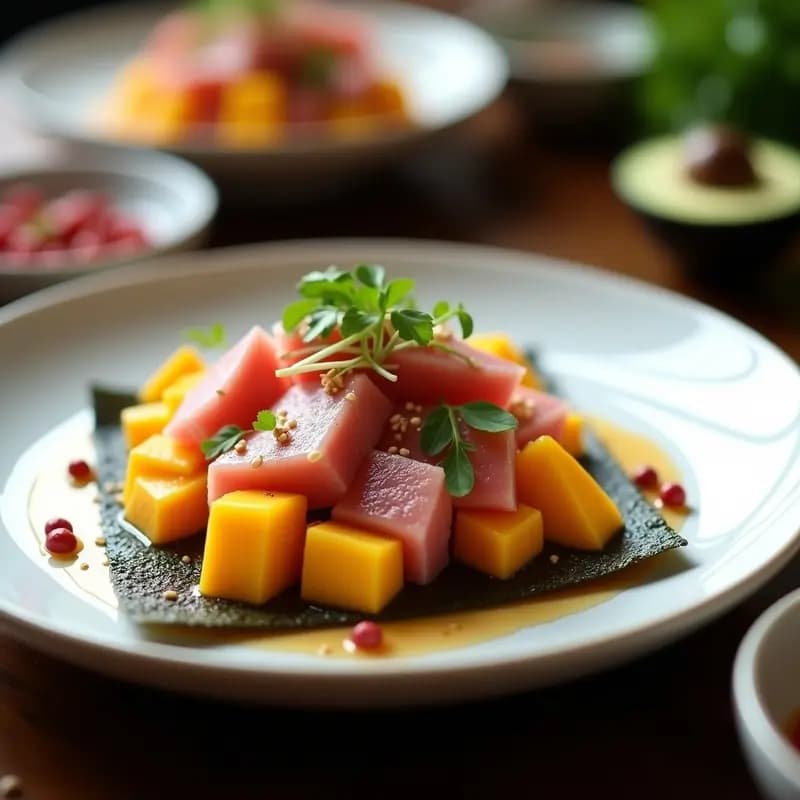 Ceiche de Atún con Mango y Ají Amarillo: Receta Peruana-Japonesa con Leche de Tigre de Naranja