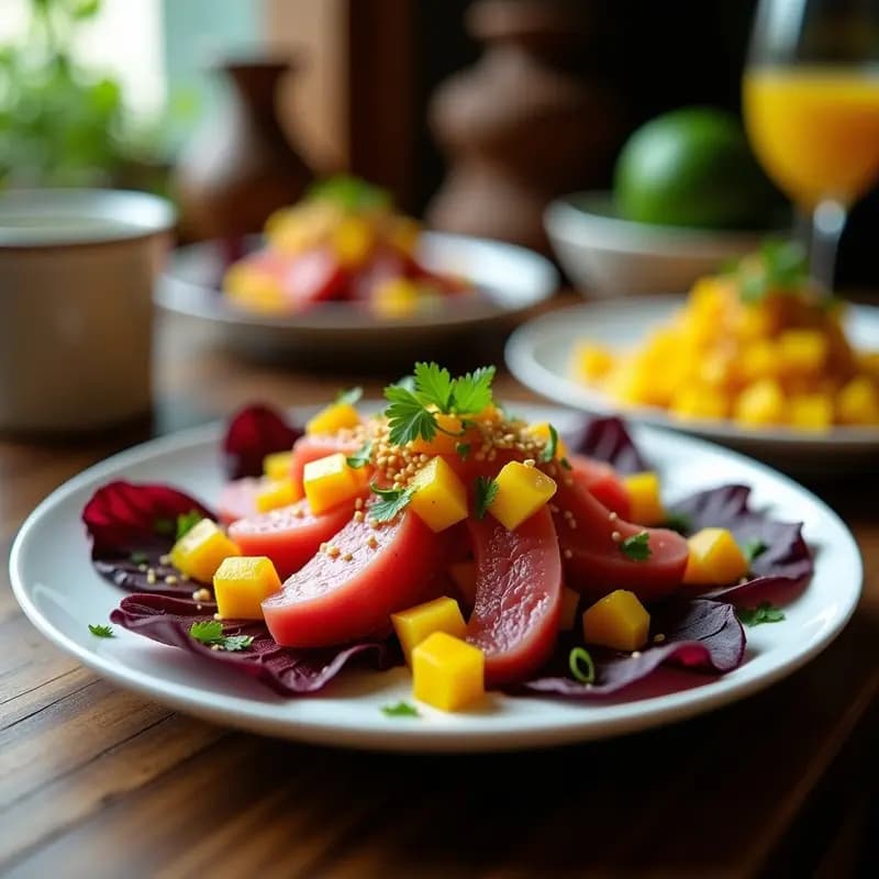 Ceviche de Atún con Mango y Salsa de Maracuyá: Receta Peruana Gourmet para Cenas