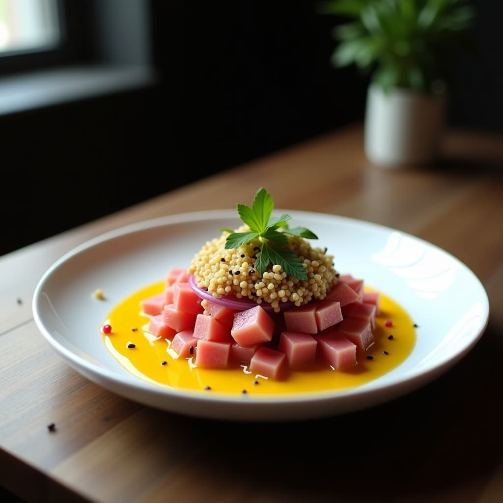 Ceviche de Atún Rojo y Maracuyá con Crujiente de Quinoa: Receta Nikkei Gourmet en 20 Minutos
