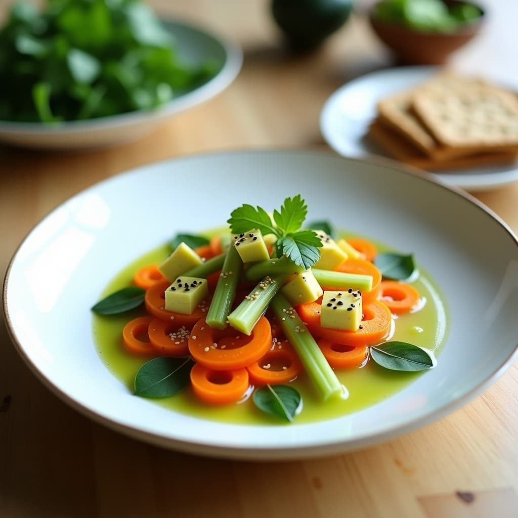 Ceviche de Beta Caroteno: Receta Vegana con Zanahoria y Jengibre en Leche de Tigre Verde