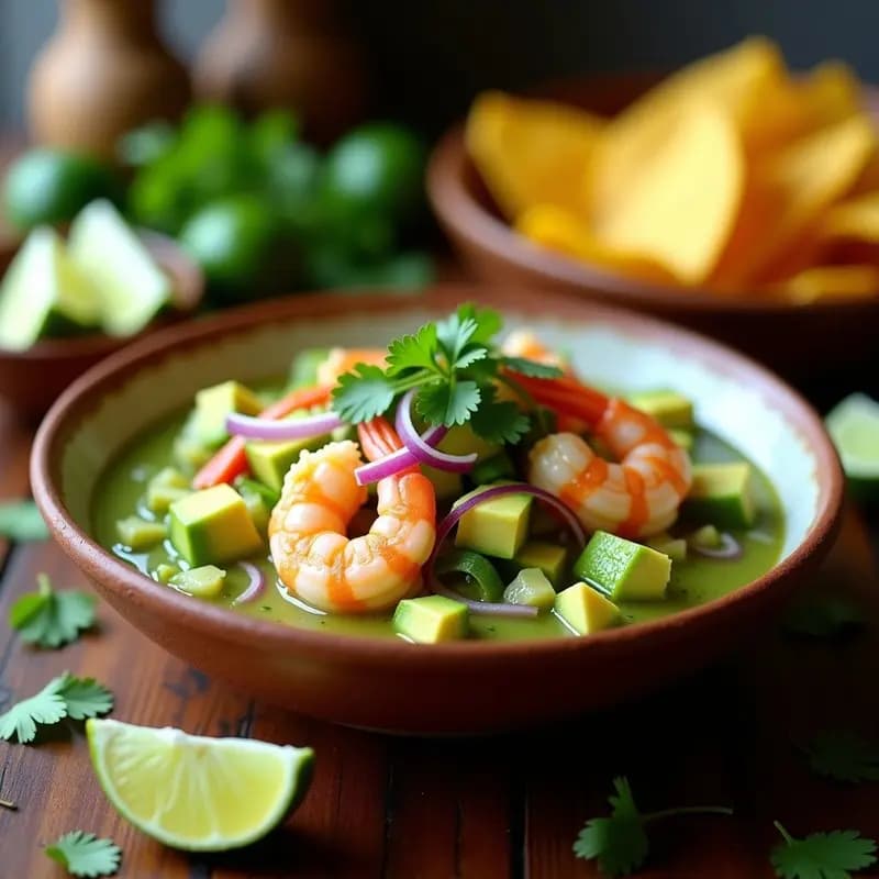 Ceviche de Camarón con Aguacate y Chips de Plátano Verde: Receta Mexicana Fresca
