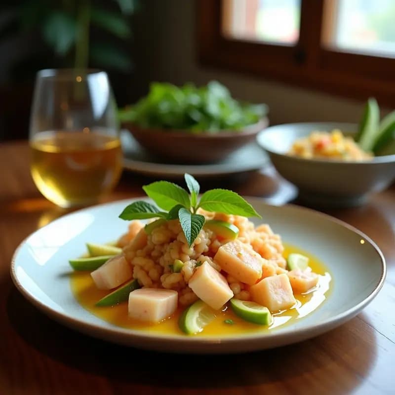 Ceviche de Camarón con Aguacate y Salsa de Maracuyá: Entrante Peruano Cítrico y Fresco