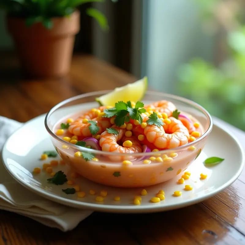 Ceviche de Camarón con Leche de Tigre y Maíz: Receta Peruana Fresca y Ácida en 10 Minutos