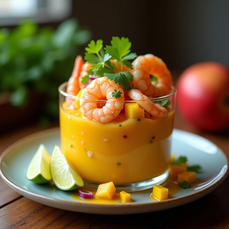 Ceviche de Camarón con Leche de Tigre de Mango: Receta Peruana con Toque Cítrico