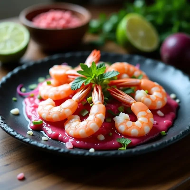 Ceiche de Camarón Encurtido con Leche de Tigre Rosa: Receta Peruana Gourmet y Afrodisíaca