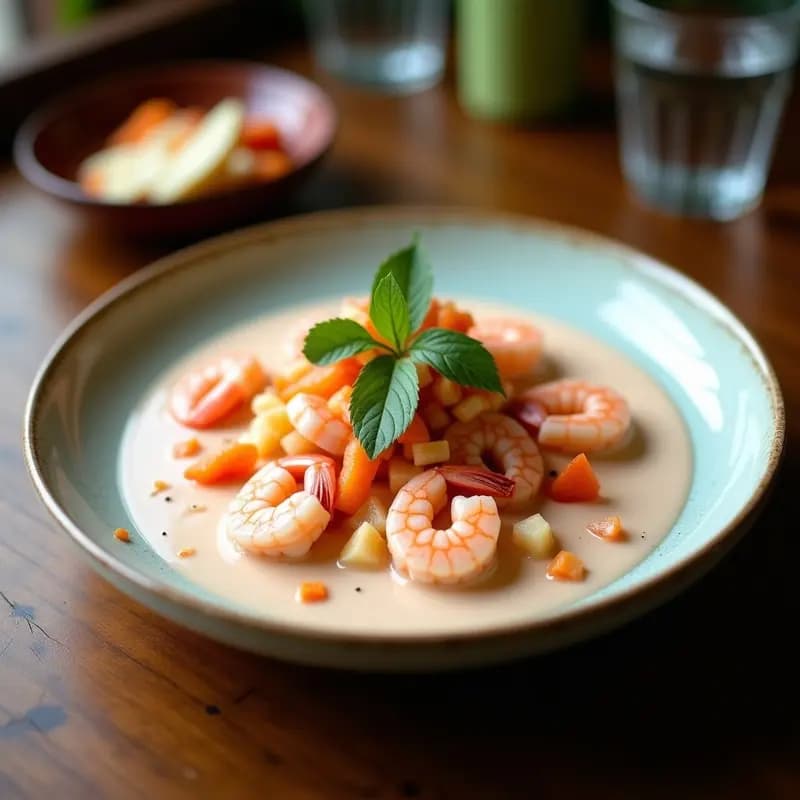 Ceviche de Camarón y Lichi: Receta Tailandesa Dulce-Salada con Leche de Coco