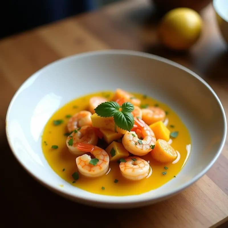 Ceviche de Camarón con Mango y Cúrcuma: Entrante Peruano Antioxidante en 15 Minutos