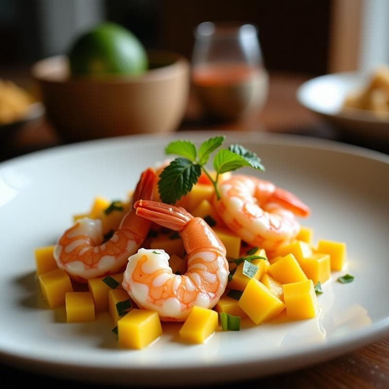 Ceviche de Camarón con Mango y Leche de Coco: Receta Peruana Keto y Sin Azúcar