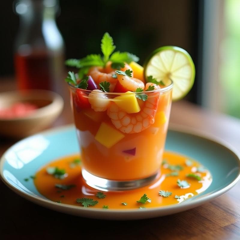 Ceviche de Camarón y Mango con Leche de Tigre de Tamarillo: Receta Ecuatoriana Fresca