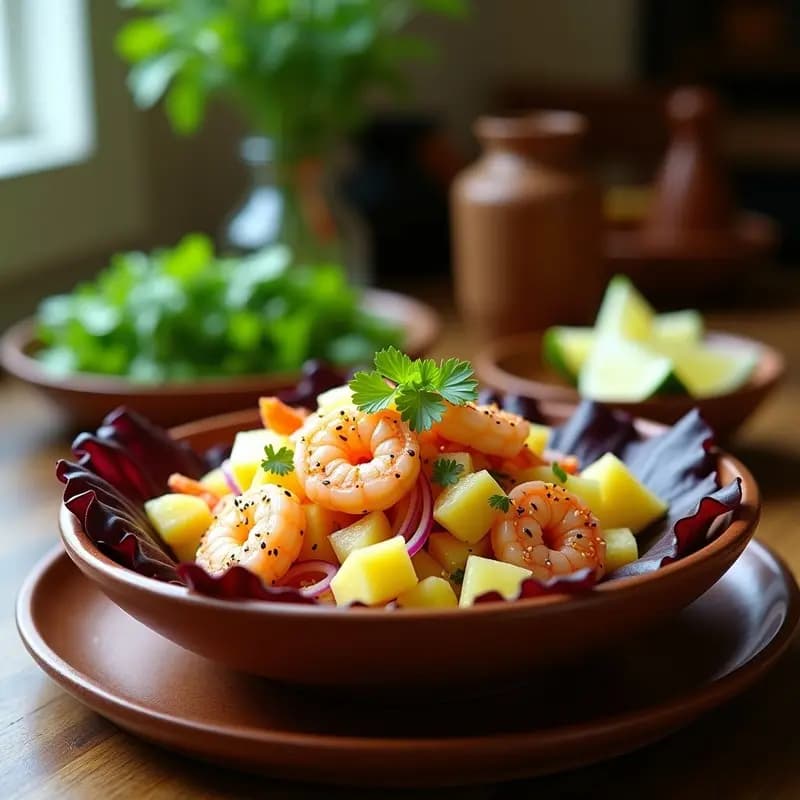 Ceiche de Camarón con Piña y Ají Limón: Receta Peruana Flamboyante en 15 Minutos
