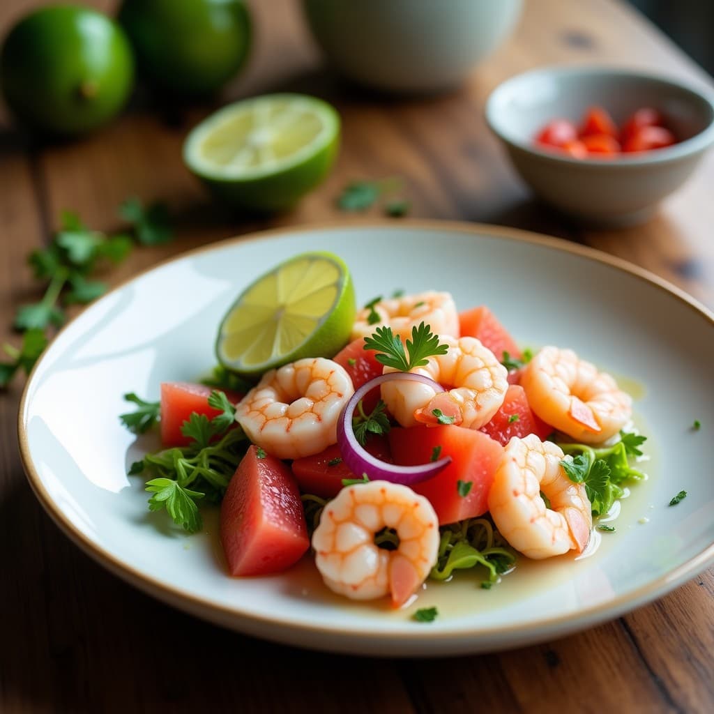 Ceviche de Camarón y Pomelo con Lechuga de Mar: Receta Peruana Keto Sin Cocción
