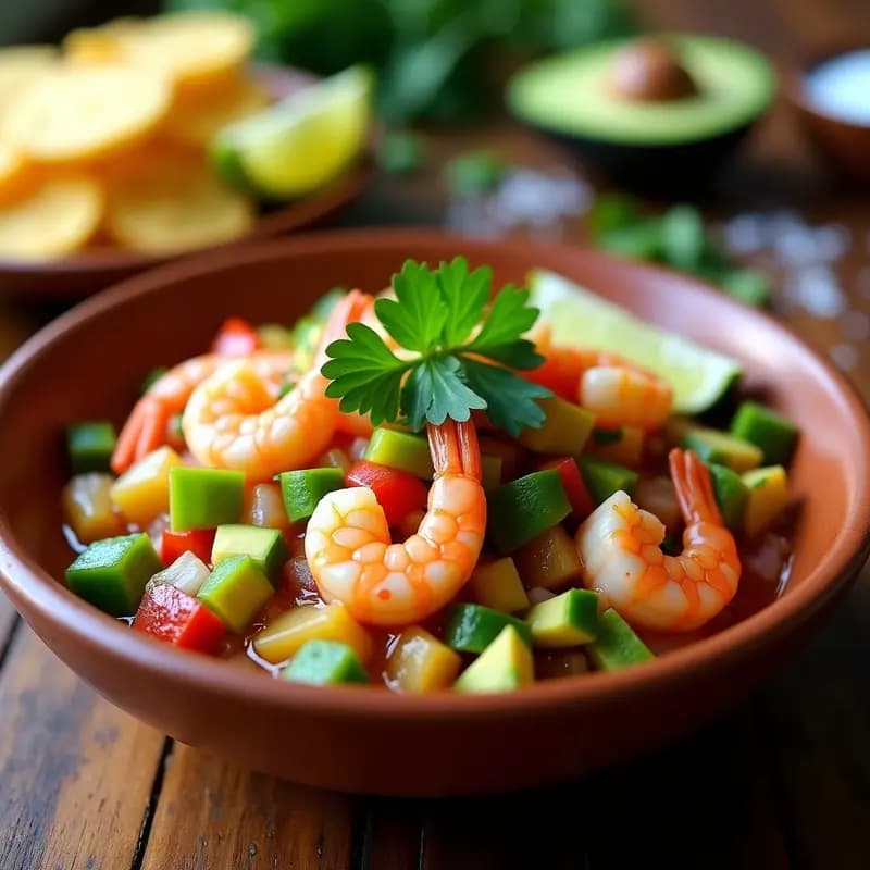 Ceviche de Camarón al Estilo Veracruzano con Aguacate: Receta Mexicana Fresca y Ácida