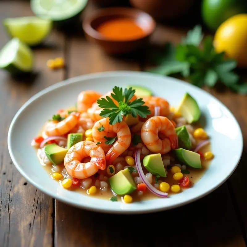 Ceviche de Camarones con Aguacate y Salsa de Chile Habanero: Receta Peruana Picante y Rapida