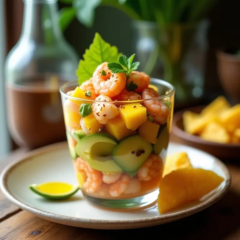 Ceviche de Camarones al Aguacate y Mango: Aperitivo Peruano Tropical y Refrescante