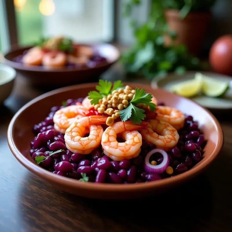 Ceviche de Camarones al Ají Rocoto con Maíz Morado: Receta Peruana Alta en Proteína y sin Lactosa