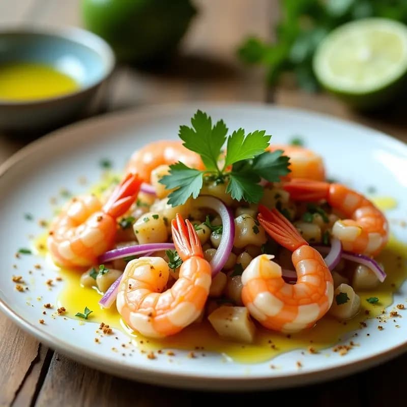 Ceviche de Camarones al Ajillo: Receta Peruano-Española Fusionada con Limón