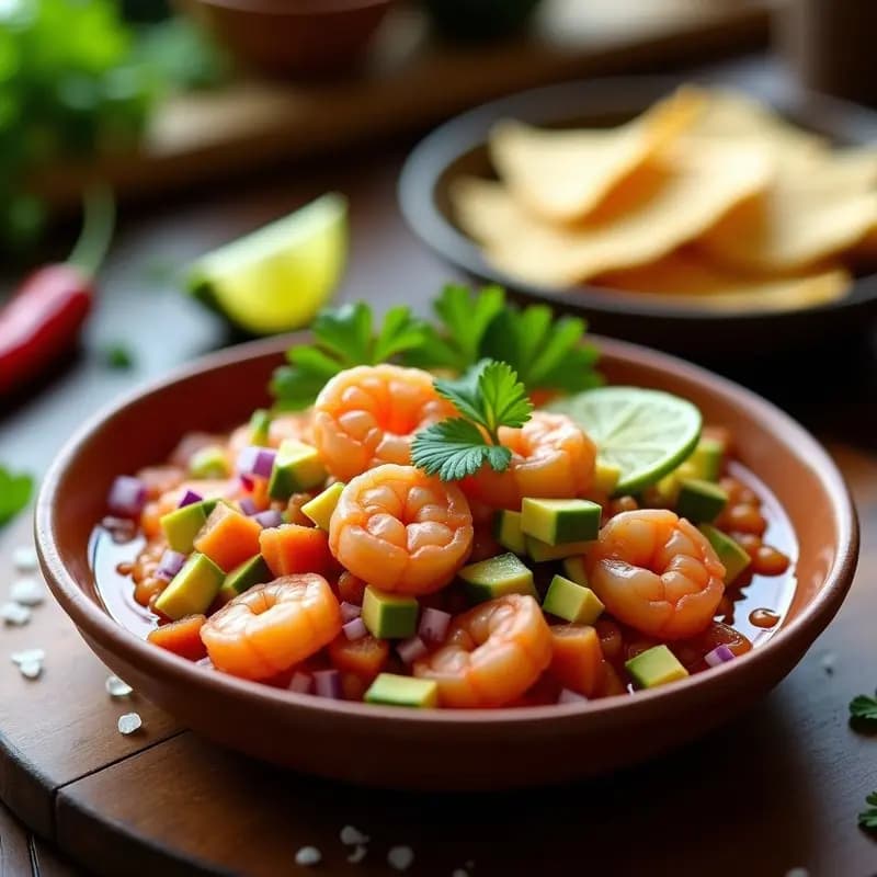 Ceviche de Camarones con Chile de Árbol y Aguacate: Receta Mexicana Picante y Refrescante