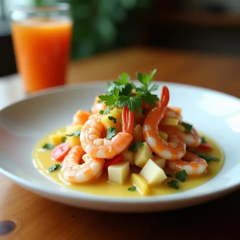 Ceviche de Camarones y Coco: Receta Ecuatoriana con Toque Tropical en Vaso