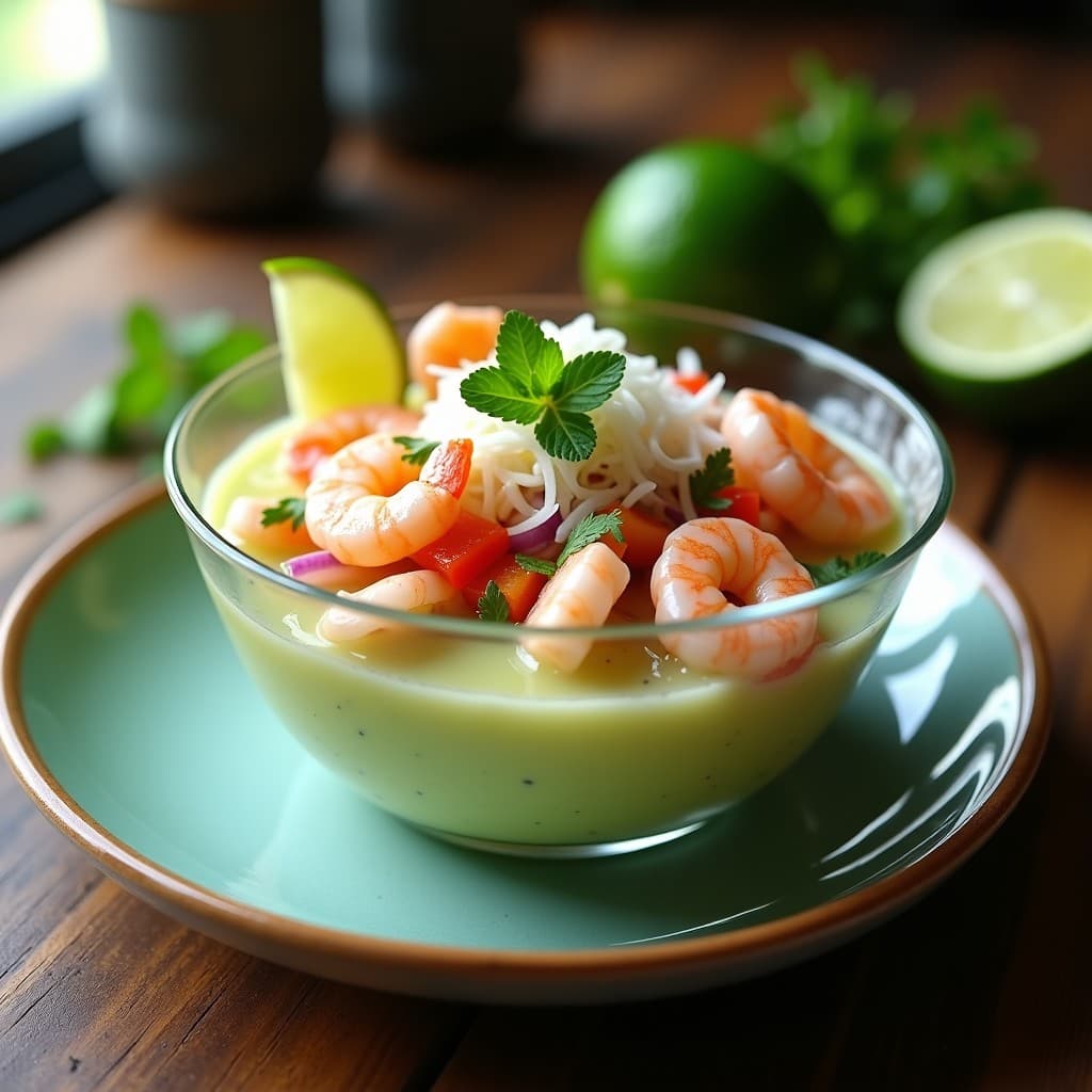 Ceviche de Camarones y Cocotero con Leche de Limón Verde: Receta Caribeña Fresca y Sin Cocción