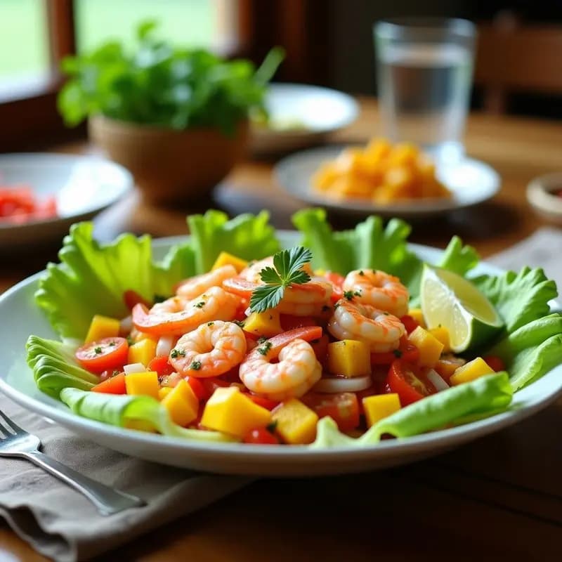 Ceviche de Camarones al Estilo Ecuadoriano con Mango y Lechuga