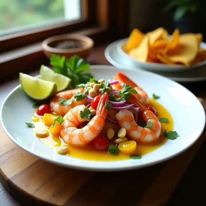Ceviche de Camarones al Estilo Ecuatoriano con Leche de Tigre y Chifle: Receta Fresca y Alta en Proteína