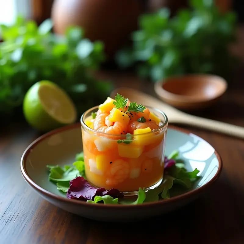 Ceviche de Camarón Ecuatoriano con Mango y Cilantro: Receta Tropical en Thermomix