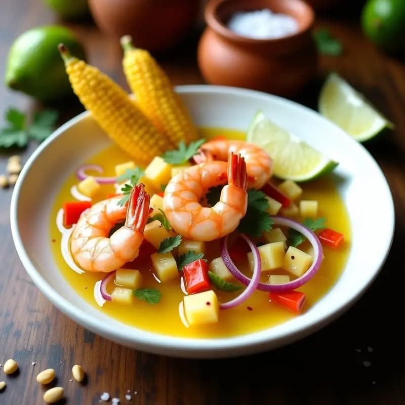 Ceviche de Camarones con Leche de Tigre y Choclo: Receta Peruana Tradicional y Afrodisíaca