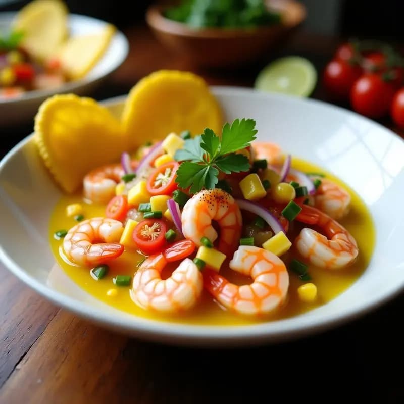 Ceviche de Camarones con Leche de Tigre y Maíz: Receta Ecuatoriana Fresca y Vibrante
