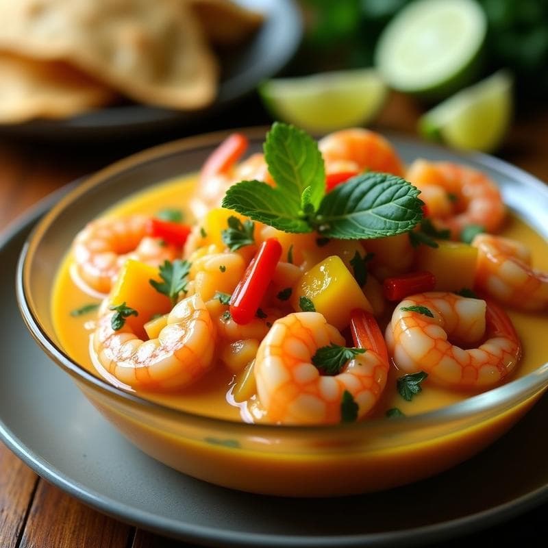 Ceviche de Camarones con Leche de Tigre de Mango y Chile Habanero: Receta Fusion Peruana-Caribeña
