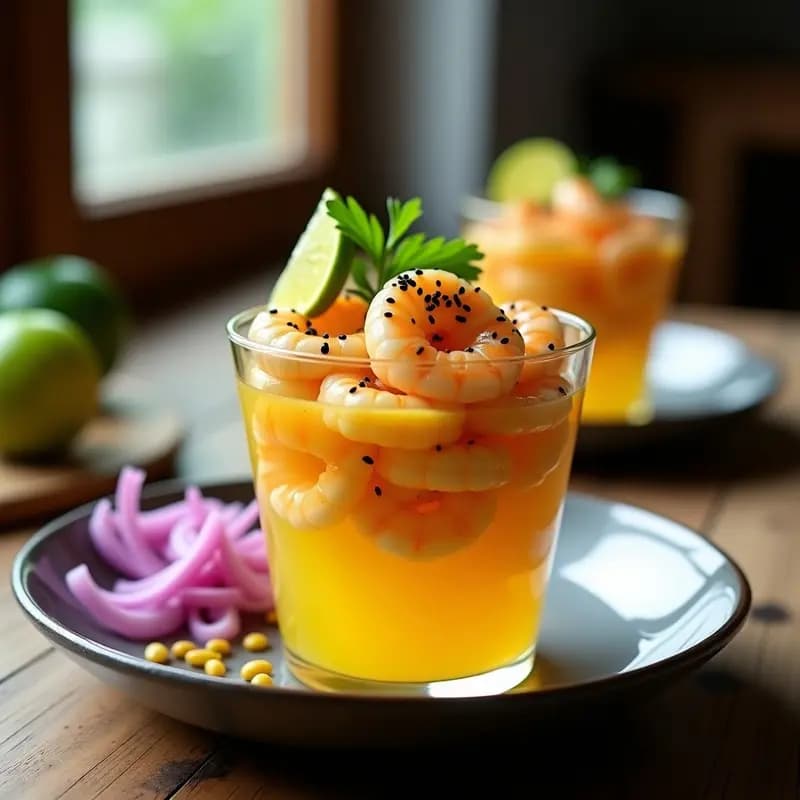 Ceviche de Camarones con Leche de Tigre de Maracuyá y Cúrcuma: Receta Nikkei Antiinflamatoria