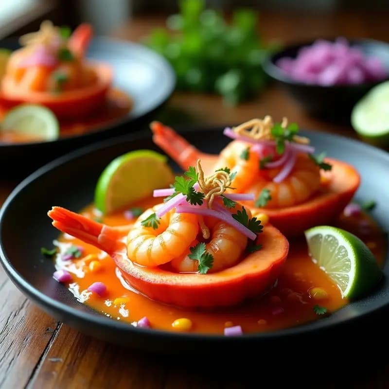Ceviche de Camarones con Leche de Tigre de Tamarillo: Receta Peruana Innovadora y Ácida