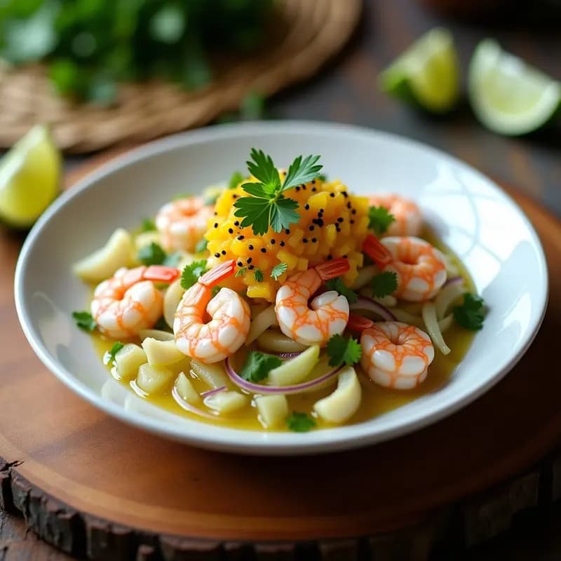 Ceviche de Camarones con Lechuga de Mar y Granadilla: Receta Peruana Fresca y Exótica