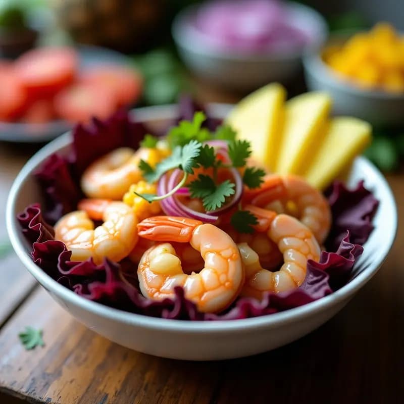 Ceviche de Camarones con Lechuga Morada y Marinada de Piña: Receta Peruana Refrescante y Rápida