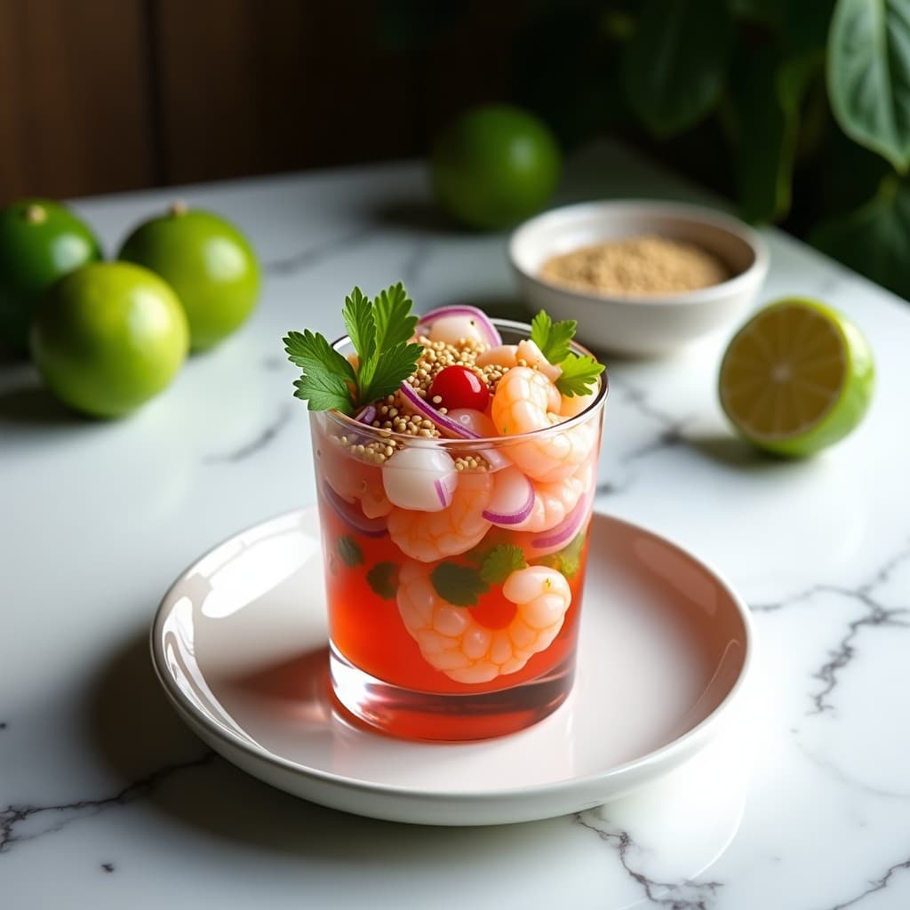 Ceviche de Camarones y Lichi con Vinagreta de Jengibre y Lima: Receta Fusion Asiática en 20 Minutos