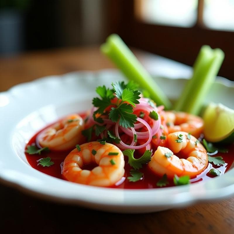 Ceviche de Camarones con Lima, Cilantro y Agua de Jamaica: Receta Peruana en 20 Minutos