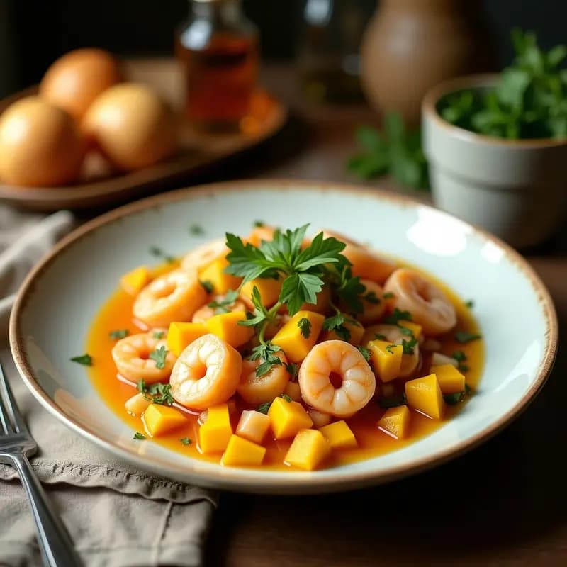 Ceviche de Camarones con Mango y Aceite de Oliva: Receta Peruana con Toque Mediterráneo
