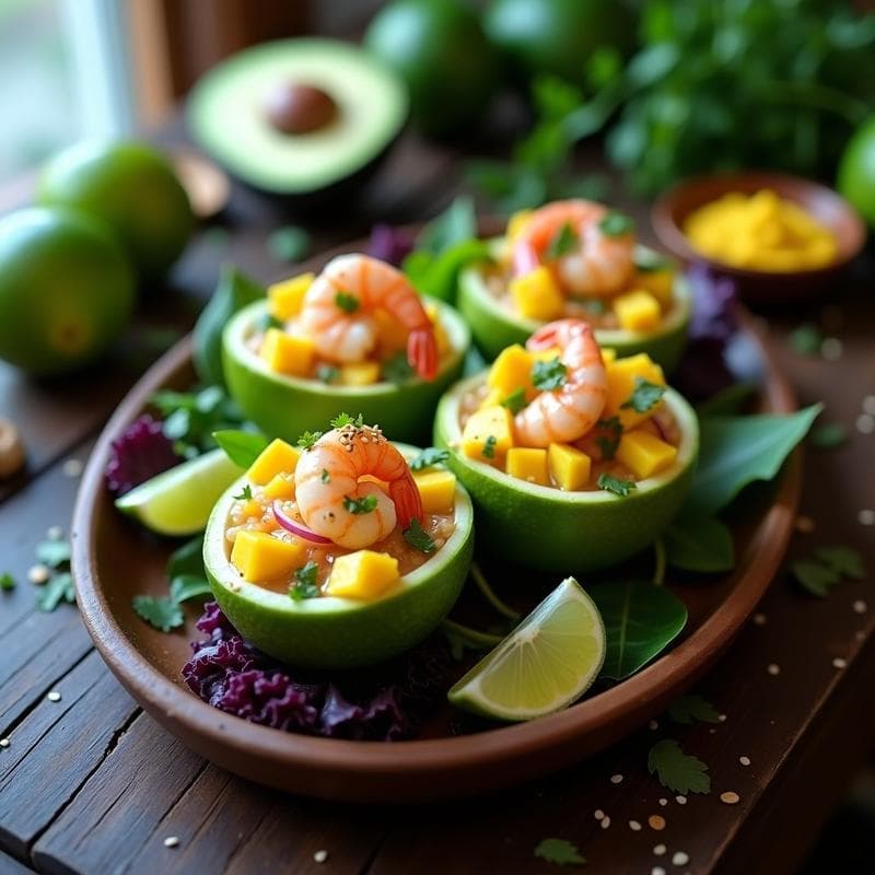 Ceviche de Camarones con Mango y Aguacate en Cáscara de Limón: Receta ecuatoriana Refrescante