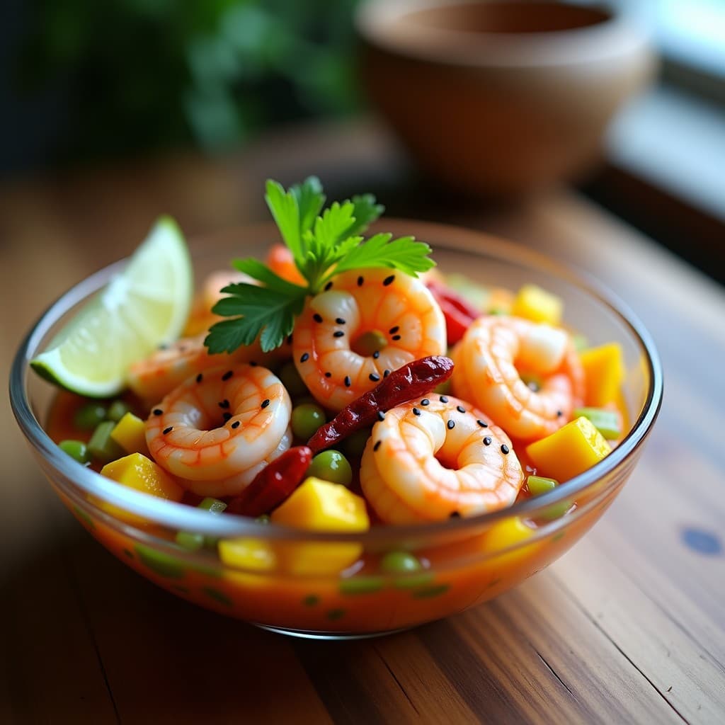 Ceviche de Camarones con Mango y Chili de Árbol: Receta Peruano-Mexicana Fusion en 15 Minutos