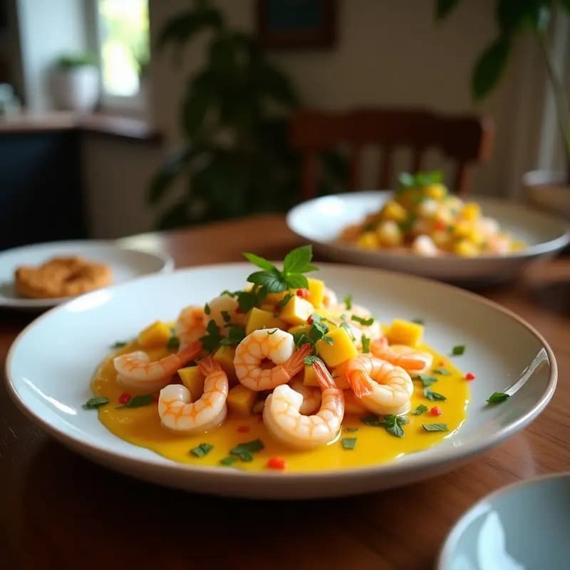 Ceviche de Camarones con Mango y Coco: Receta Tailandesa Fresca y Sin Lactosa