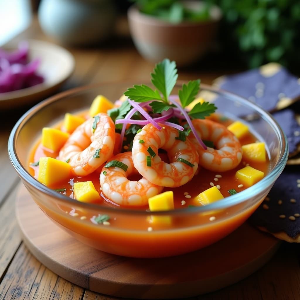 Ceviche de Camarones con Mango y Chile Habanero: Receta Costera con Toque Picante