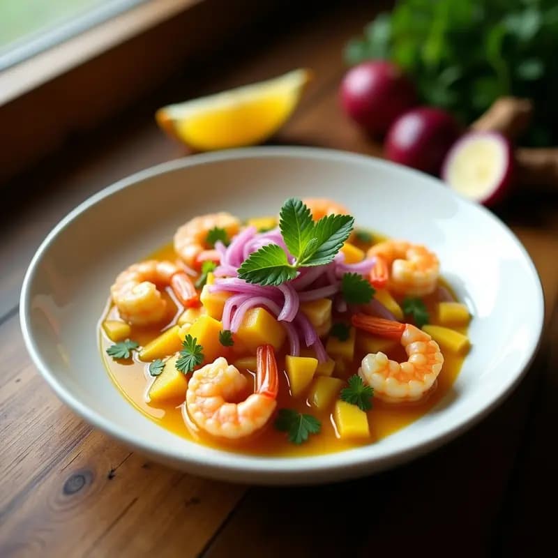 Ceviche de Camarones con Mangostán y Cúrcuma: Receta Filipina Antioxidante Sin Cocción