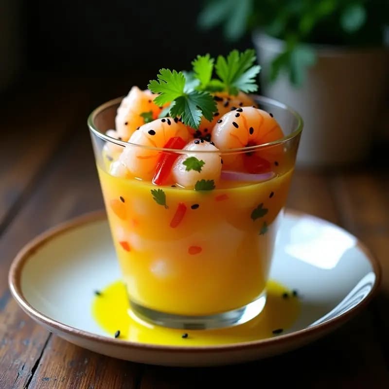 Ceviche de Camarones con Maracuyá y Cilantro: Receta Nikkei Ácida y Refrescante