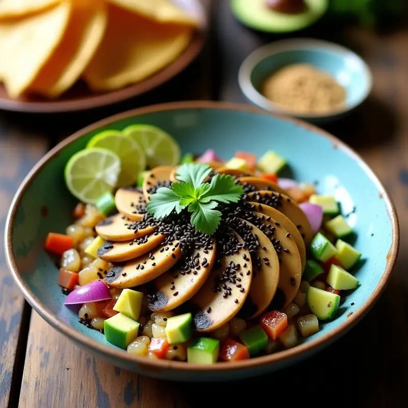 Ceviche de Champiñones Portobello y Aguacate: Receta Mexicana Vegana con Toque Umami