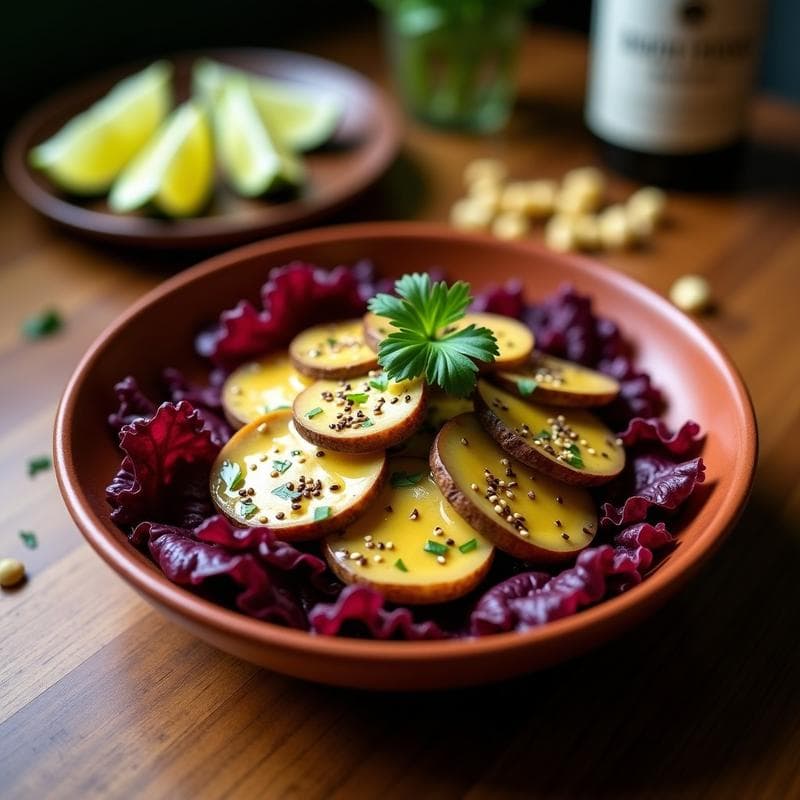 Ceviche de champiñones portobello y ají amarillo: Receta Vegana Peruana con lechuga morada