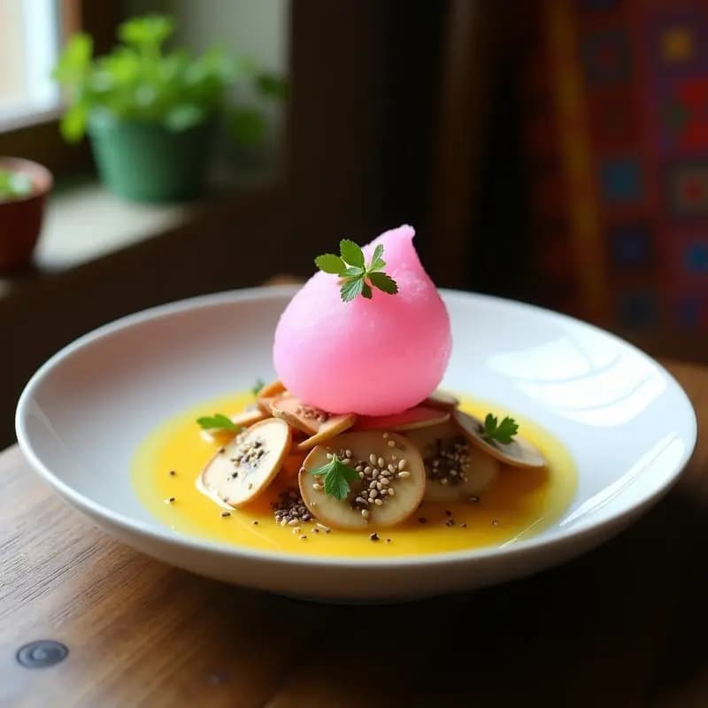 Ceiche de Champiñones y Algodón de Azúcar de Remolacha: Receta Peruana Fusion Keto
